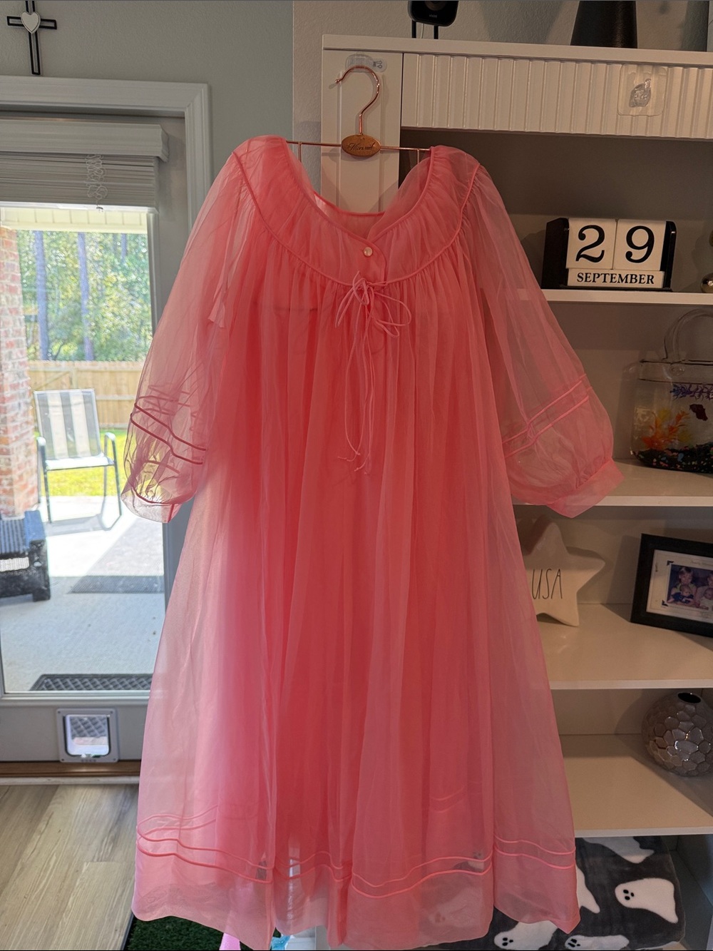 Sheer Pink Vintage-Inspired Nightgown & Robe with Tie Front